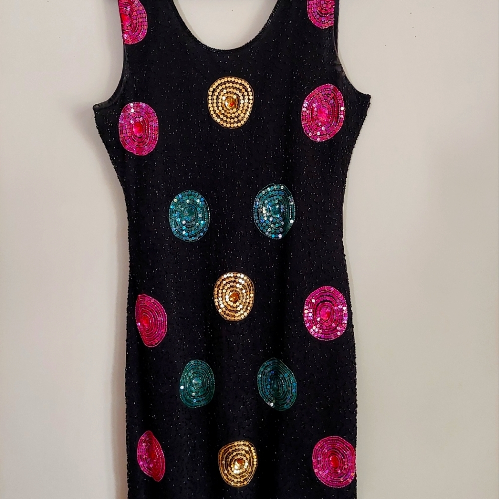 Sequin Dress lined Sequined Black M sz10